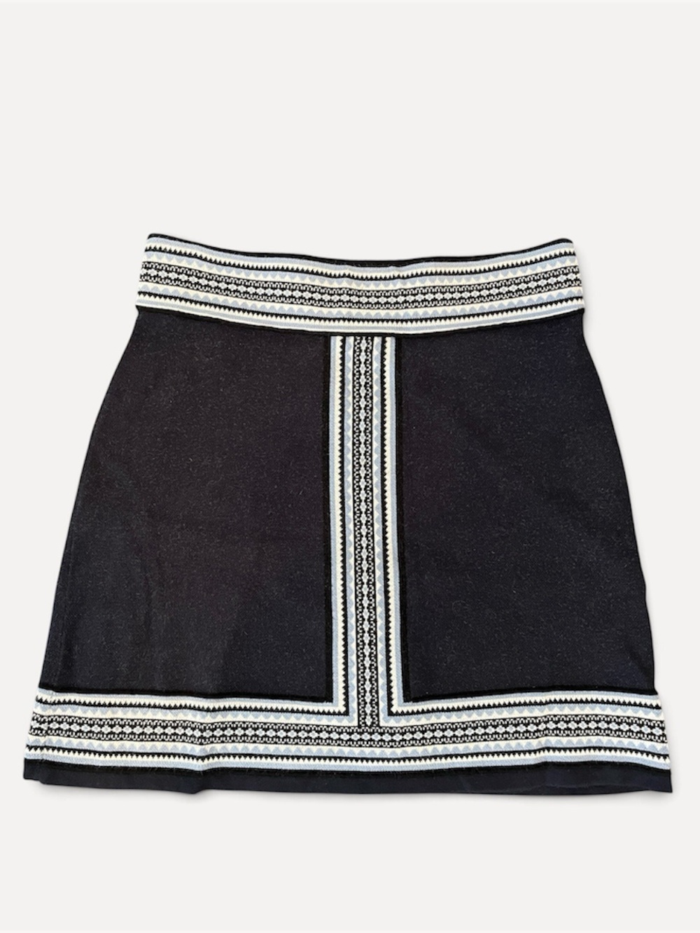 🧋Club Monaco Black White Light Blue Knit Mini Skirt Small Stretch
